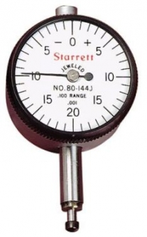 81-144J Starrett Dial Indicator, 0-20-0 dial reading, .001* grad, .250 range, 1 11/16 dia dial.