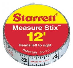SM412W  Measure stix- steel measure tape with adhesive backing 1/2"x12', reading left to right