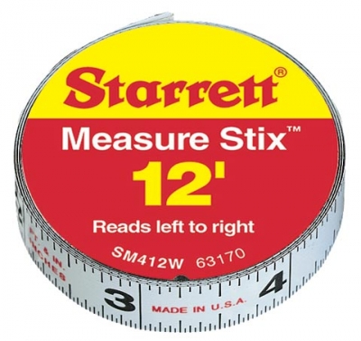 SM412W Measure stix- steel measure tape with adhesive backing 1/2x12',  reading left to right: Manson Tool & Supply