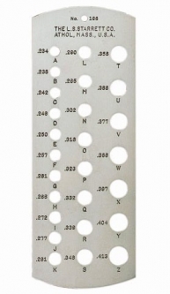 198  Starrett Letter Size Drill Gage Standard Letter Size (A-Z / .234-.413 dia)